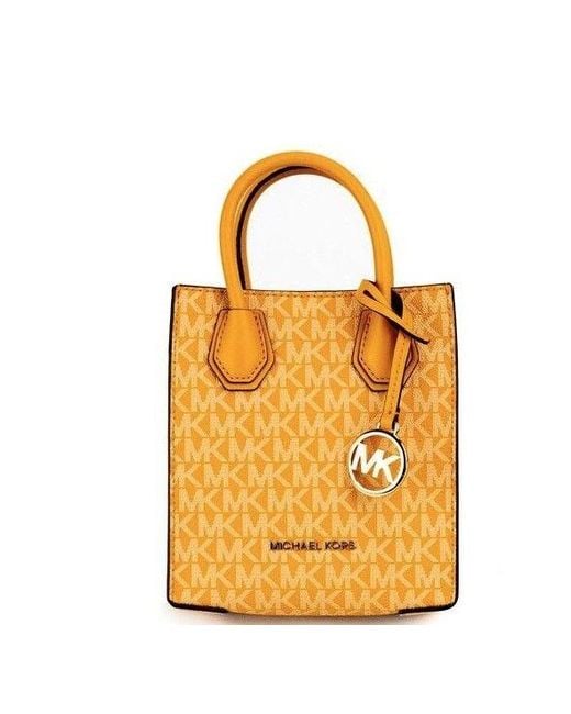 Michael Kors Metallic Mercer Xs Honeycomb Gold Signature Pvc North South Shopper Crossbody Bag