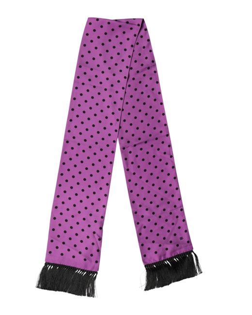 Dolce & Gabbana Purple Polka Dot Fringes Neck Foulard Scarf for men