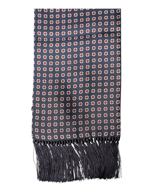 Dolce & Gabbana Gray Patterned Fringes Neck Foulard Scarf for men