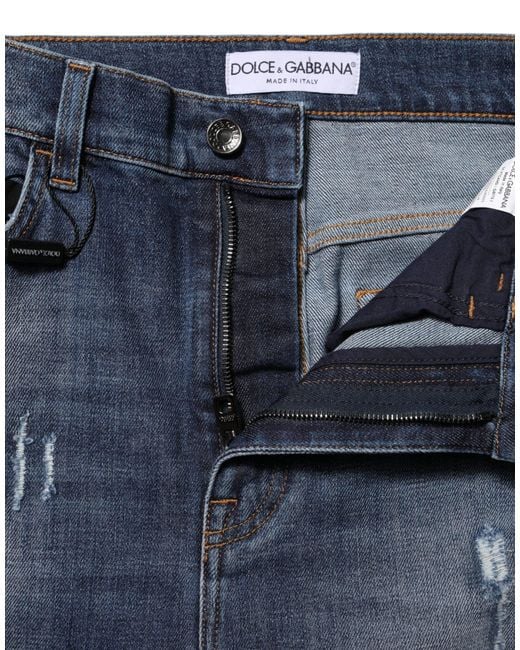 Dolce & Gabbana Blue Distressed Ripped Skinny Jeans