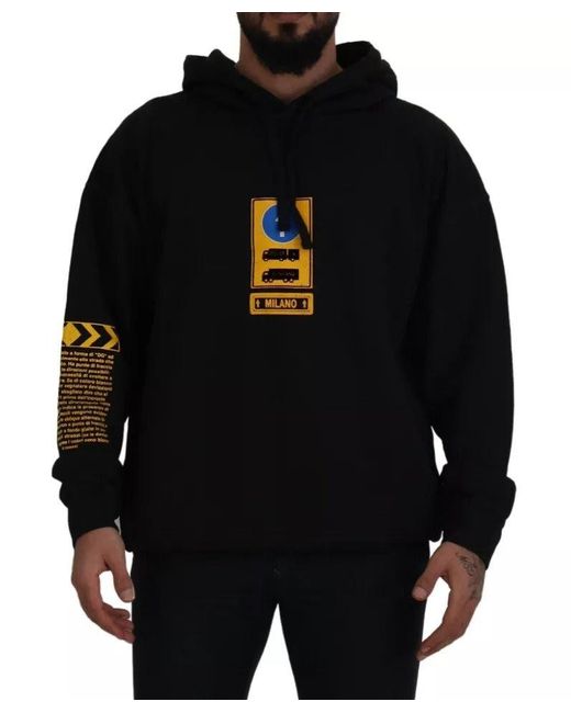 Dolce & Gabbana Black Cotton Logo Hooded Sweatshirt Sweater for men