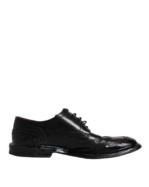 Dolce & Gabbana Black Leather Derby Wingtip Formal Shoes for men