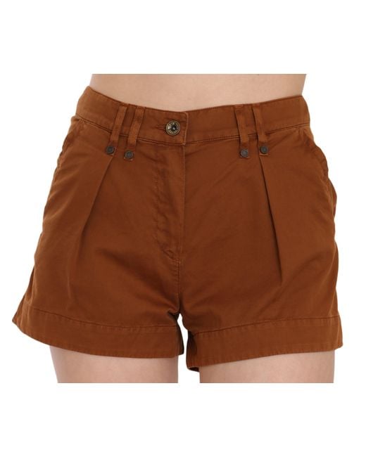 Plein Sud Mid Waist Cotton Denim Mini Shorts Brown Pan70250