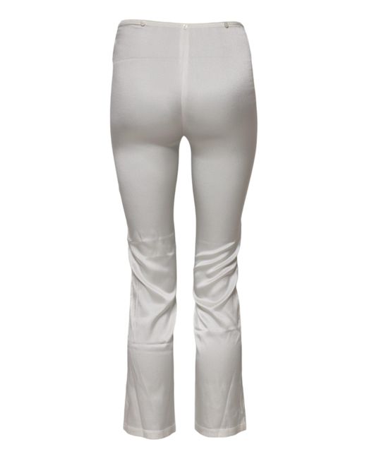 Dolce & Gabbana Gray Ivory Silk Tapered High Waist Pants