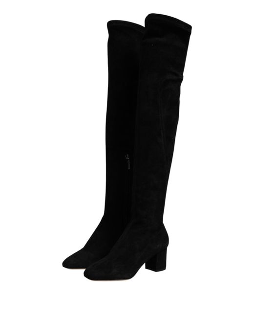 Dolce & Gabbana Black Suede Leather Knee High Boots Shoes
