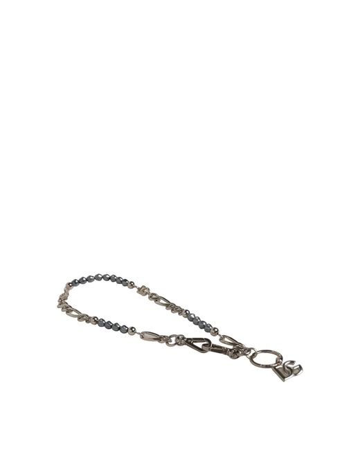 Dolce & Gabbana White Tone Chain Signature Dg Logo Pendant Necklace Brass