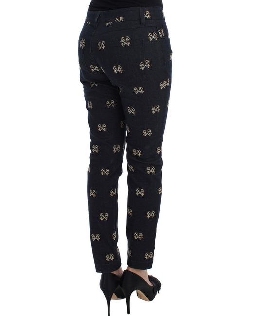 Dolce & Gabbana Black Key Embroidered Slim Fit Kate Jeans