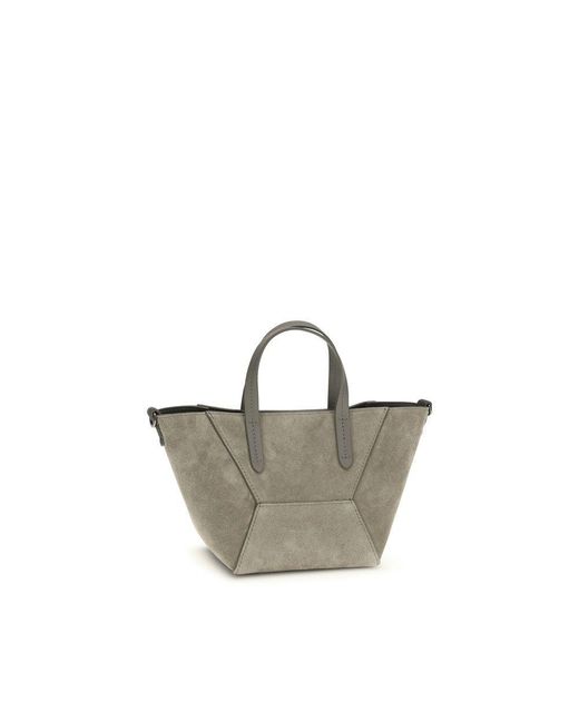 Brunello Cucinelli Gray Beige Calf Leather Bos Taurus Shoulder Bag