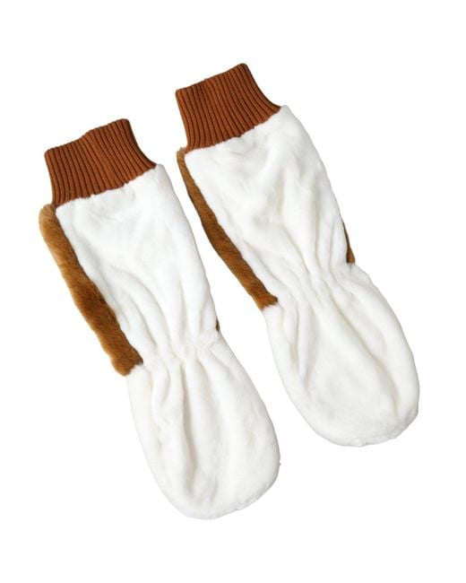 Dolce & Gabbana Brown Acrylic Knitted Fur Mitten Gloves