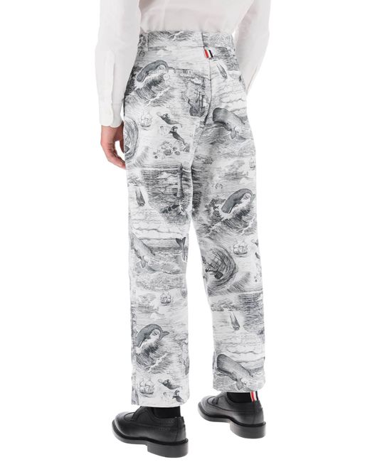 Thom Browne Gray Cropped Pants With 'nautical Toile' Motif for men