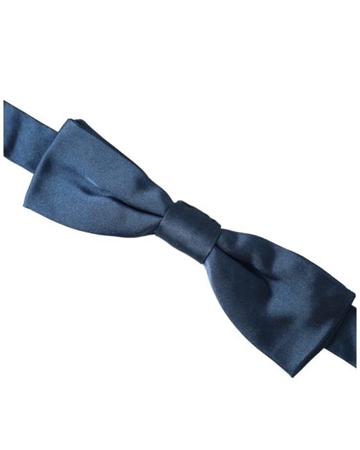 Dolce & Gabbana White Blue Satin Silk Adjustable Neck Men Bow Tie for men