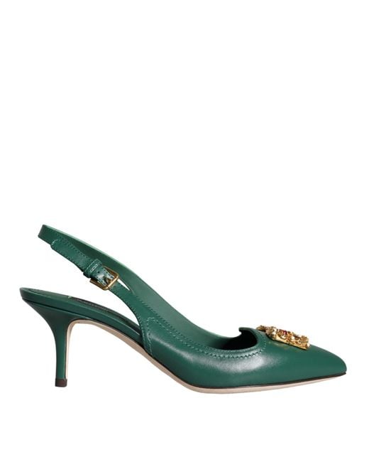 Dolce & Gabbana Dark Green Dg Amore Leather Slingbacks Shoes