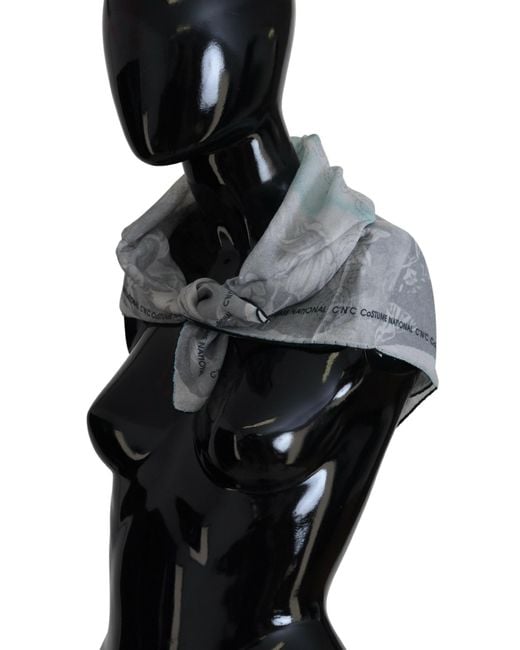 CoSTUME NATIONAL Black Gray Print Shawl Foulard Branded Scarf
