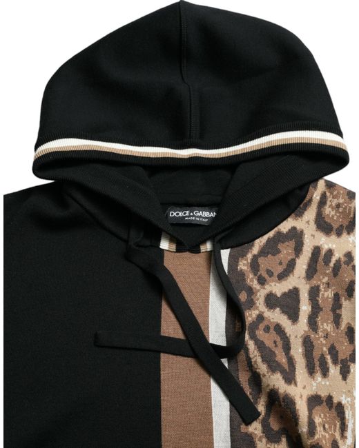 Dolce & Gabbana Black Leopard Hooded Sweatshirt Sweater for men