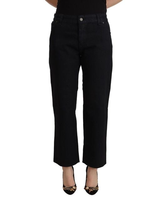 John Galliano Black Cotton Flared Cropped High Waist Denim Jeans