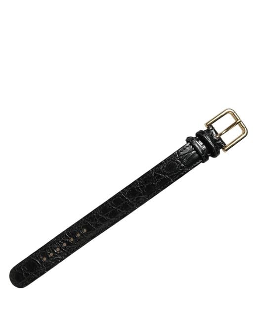 Dolce & Gabbana Gray Black Textured Leather Gold Buckle Belt Strap Bracelet