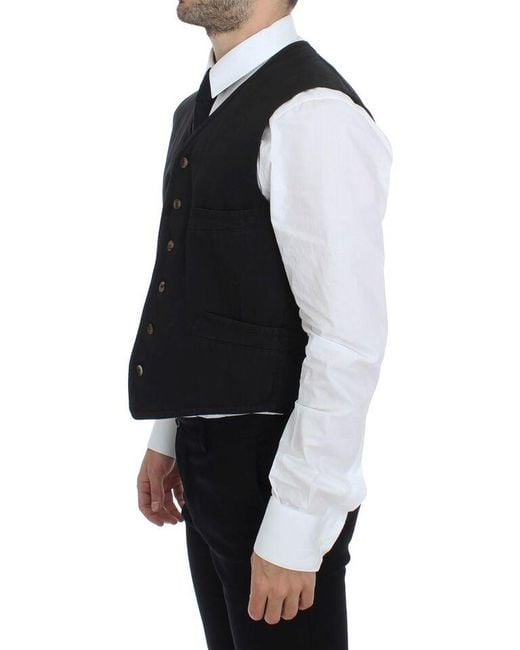 Dolce & Gabbana Blue Cotton Blend Dress Vest Gilet for men