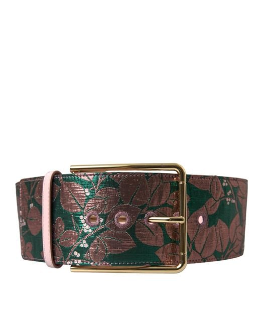 Dolce & Gabbana Brown Floral Jacquard Lurex Buckle Belt