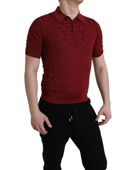 Dolce & Gabbana Red Elegant Silk Polo T-Shirt for men