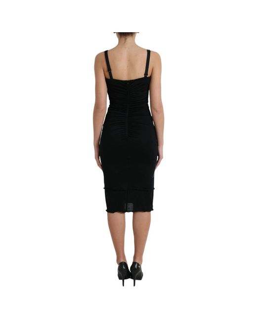 Dolce & Gabbana Black Wool Sleeveless Rose Applique Dress