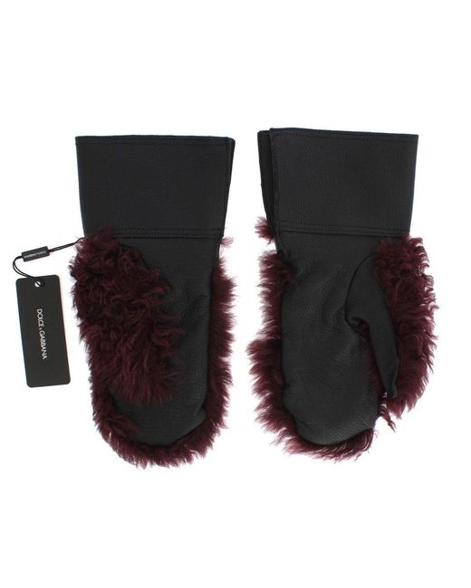 Dolce & Gabbana Black Leather Shearling Gloves for men