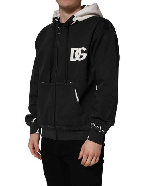 Dolce & Gabbana Black Cotton Logo Hooded Full Zip Sweater Clothing for men
