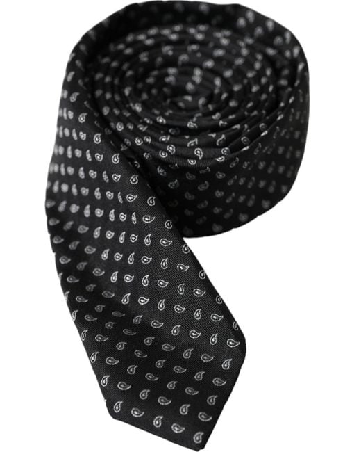 Dolce & Gabbana Black Jacquard Patterned Silk Adjustable Tie for men