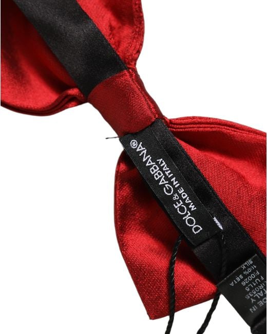 Dolce & Gabbana Men Black Red Silk Adjustable Neck Papillon Bow Tie for men