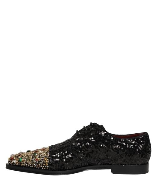 Dolce & Gabbana Black Sequin Embellished Men Derby Dress Shoes for men
