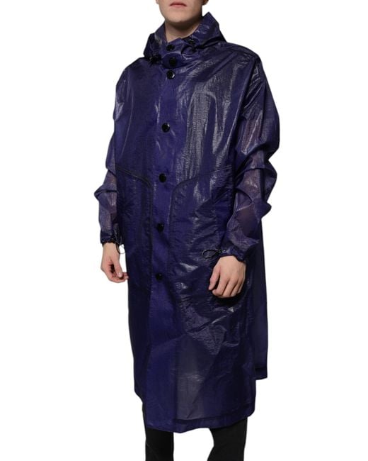 Dolce & Gabbana Dark Blue Cotton Hooded Men Raincoat Jacket for men