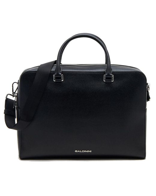Baldinini Black Leather Di Calfskin Briefcase for men
