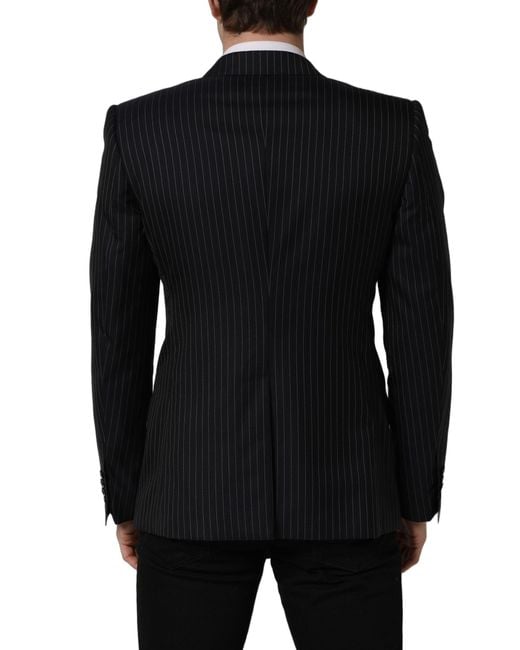 Dolce & Gabbana Black Stripes Wool Double Breasted Jacket for men