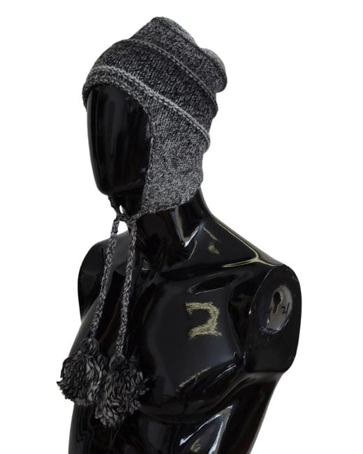 Dolce & Gabbana Black Warm Fleece Ear Flaps Knit Beanie Hat for men