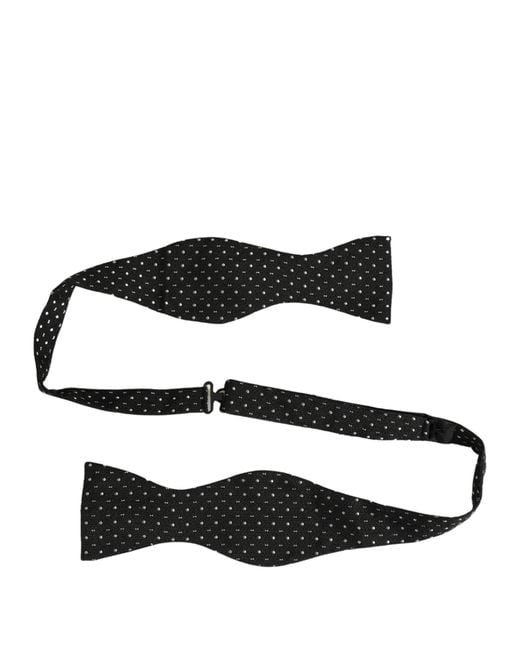 Dolce & Gabbana Black White Polka Dot Adjustable Neck Papillon Bow Tie for men