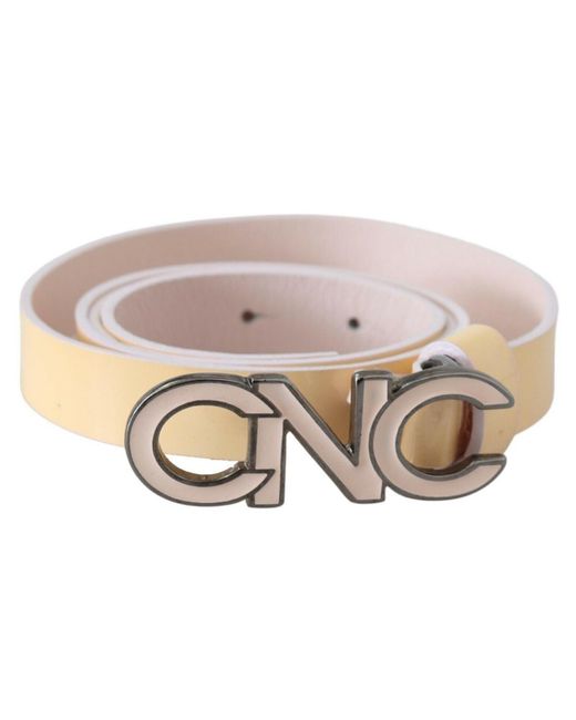 CoSTUME NATIONAL Black Beige Leather Pink Letter Logo Belt