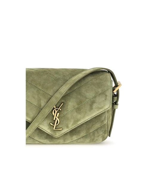 Saint Laurent Green Bicolor Suede Leather Shoulder Bag