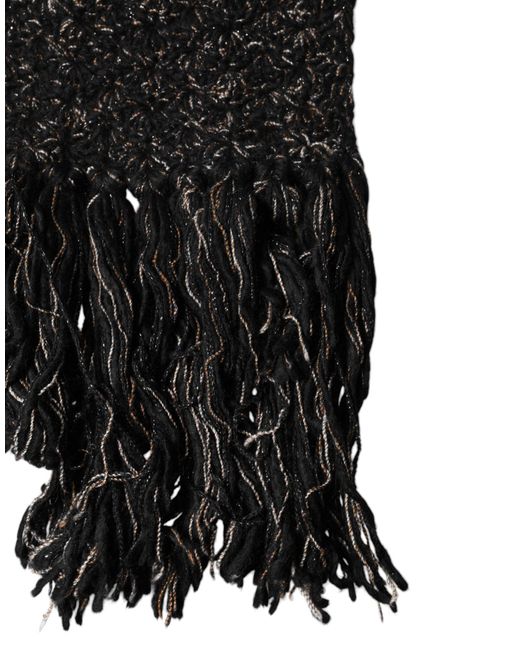 Dolce & Gabbana Black Wool Fringes Neck Wrap Foulard Scarf for men