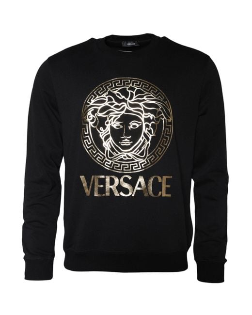Versace Black Medusa Fleece Cotton Crew Neck Sweatshirt Sweater for men