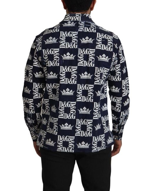Dolce & Gabbana Black Dolce Gabbana Denim Stretch Dg Crown Logo Casual Shirt for men
