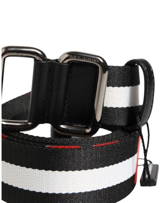 Dolce & Gabbana Black Striped Buckle Belt for men