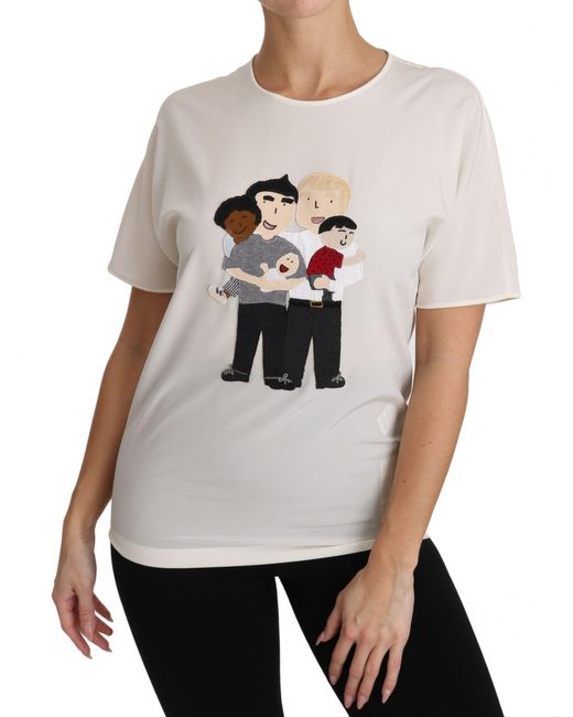 Dolce & Gabbana White Dolce Gabbana Tsh3082 Family Appliqu Top