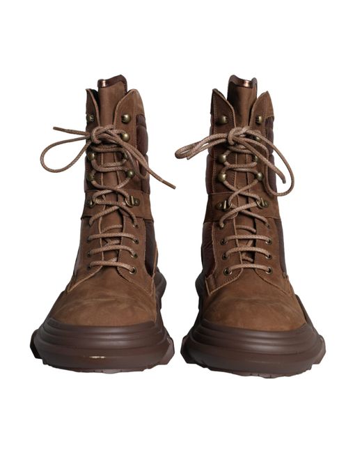 Dolce & Gabbana Brown Suede Leather Military Combat Men Boots Shoes for men