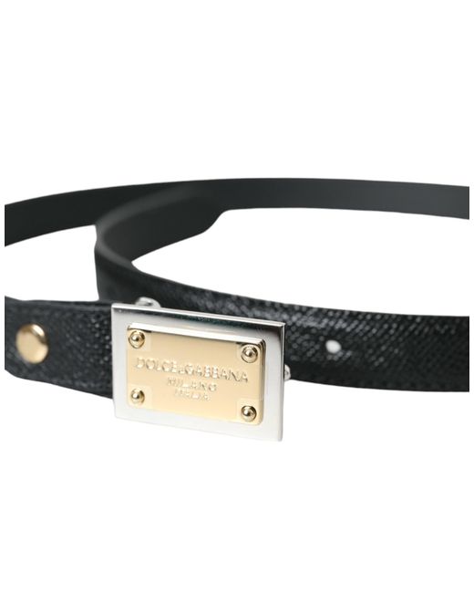 Dolce & Gabbana Black Leather Square Metal Buckle Belt