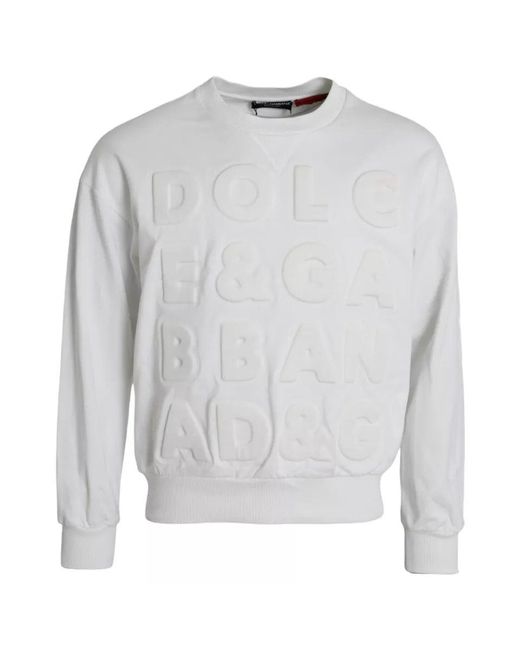 Dolce & Gabbana Gray White Embossed Logo Cotton Men Sweatshirt Sweater for men