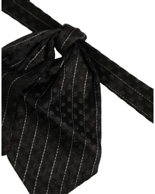 Dolce & Gabbana Men Black Pinstripe Silk Adjustable Neck Papillon Bow Tie for men