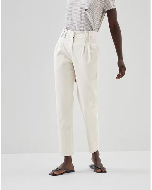 Brunello Cucinelli Natural White Cotton Casual Pants
