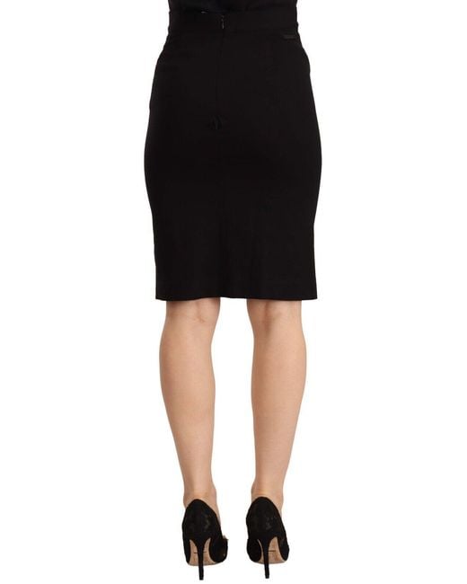 Gianfranco Ferré Black Gf Ferre High Waist Viscose Knee Length Pencil Cut Skirt
