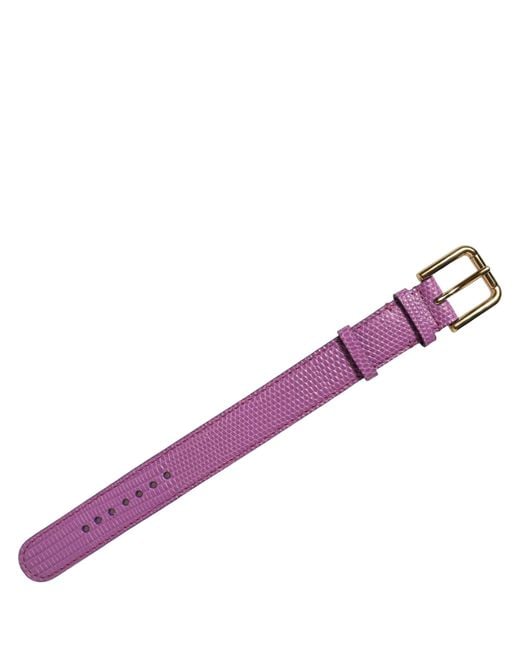 Dolce & Gabbana Purple Textured Leather Gold Buckle Belt Strap Bracelet