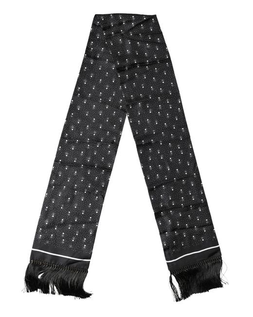 Dolce & Gabbana Black Silk Dotted Print Foulard 140Cm X 15Cm Scarf for men