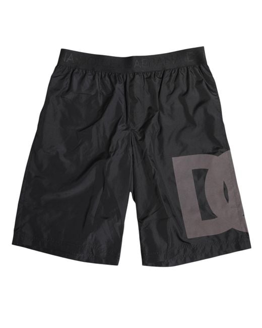 Dolce & Gabbana Black Logo Print Beachwear Men Shorts Swimwear for men